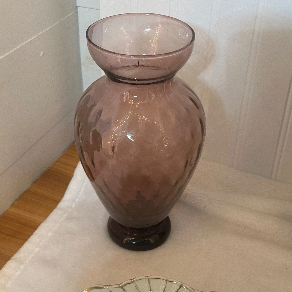 Vintage Ucagco Glass Vase Decor Purple Excellent Italian‎ Thumbprint Optic MCM